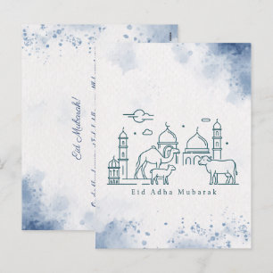 Cartes Pour Fêtes Annuelles Illustration de mosquée et d'animaux pour l'Aïd al