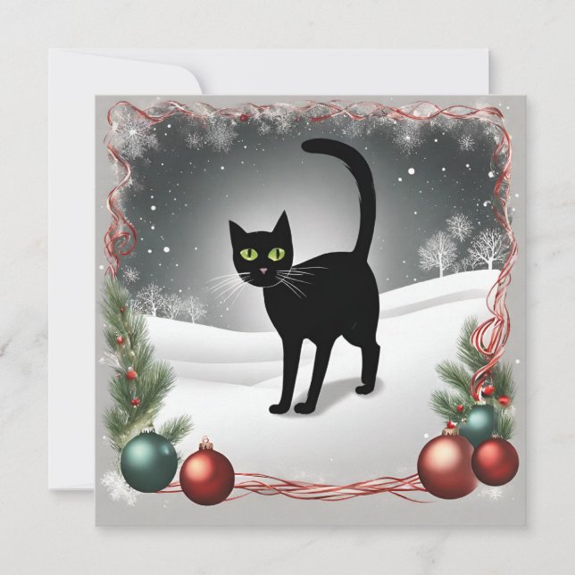 Cartes Pour Fêtes Annuelles Illustration de Noël de chat noir mignon  (Devant)