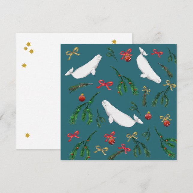Cartes Pour Fêtes Annuelles Illustration de Noël de la baleine béluga (Devant / Derrière)