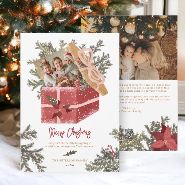 Cartes Pour Fêtes Annuelles Illustration de Noël moderne joyeux 2 photos (Modern merry Christmas illustration fun 2 photos Holiday Card)