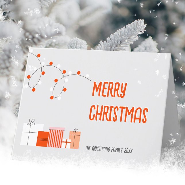 Cartes Pour Fêtes Annuelles Illustration de Noël moderne Orange (Modern Orange Gift Merry Christmas Illustration Holiday Card ©Susanne Sachers - Sunny Mind Design 🌞)