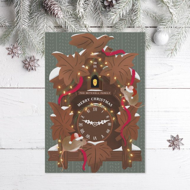 Cartes Pour Fêtes Annuelles Illustration de souris sur l'horloge de Noël (Créateur téléchargé)