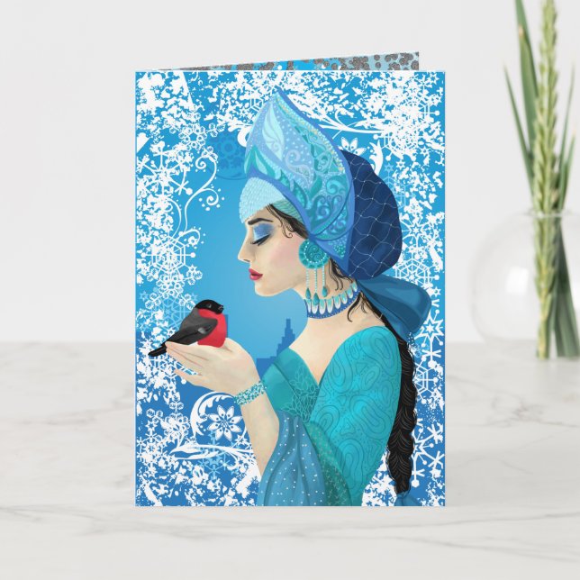 Cartes Pour Fêtes Annuelles Illustration de style russe Snegurochka. Snowmaide (Devant)