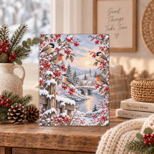 Cartes Pour Fêtes Annuelles Illustration de village enneigé avec baies d'hiver