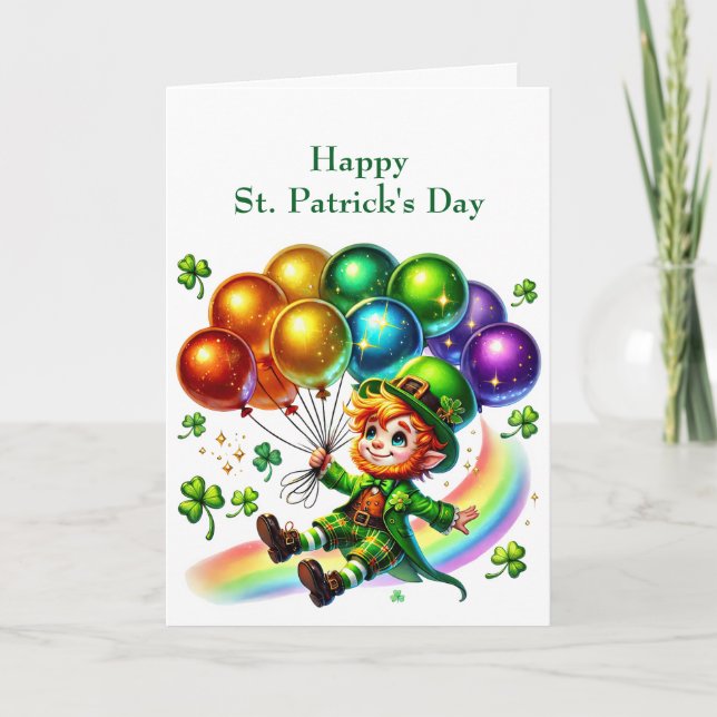 Cartes Pour Fêtes Annuelles Illustration des ballons verts irlandais Leprechau (Devant)