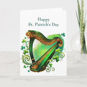 Cartes Pour Fêtes Annuelles Illustration des Shamrocks de harpe verte irlandai