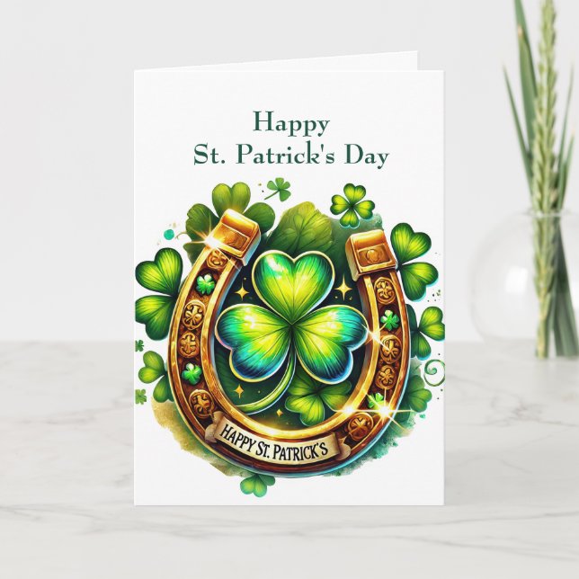Cartes Pour Fêtes Annuelles Illustration des Shamrocks irlandais Green Horsesh (Devant)