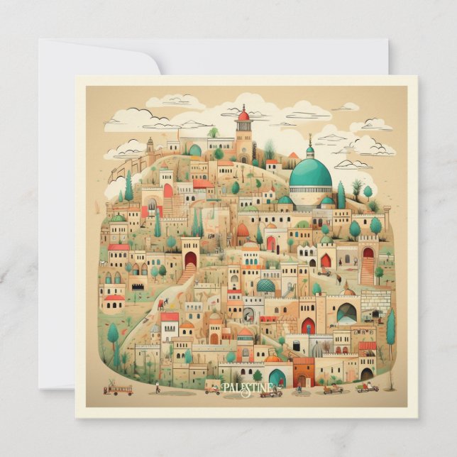 Cartes Pour Fêtes Annuelles Illustration du paysage urbain palestinien (Devant)