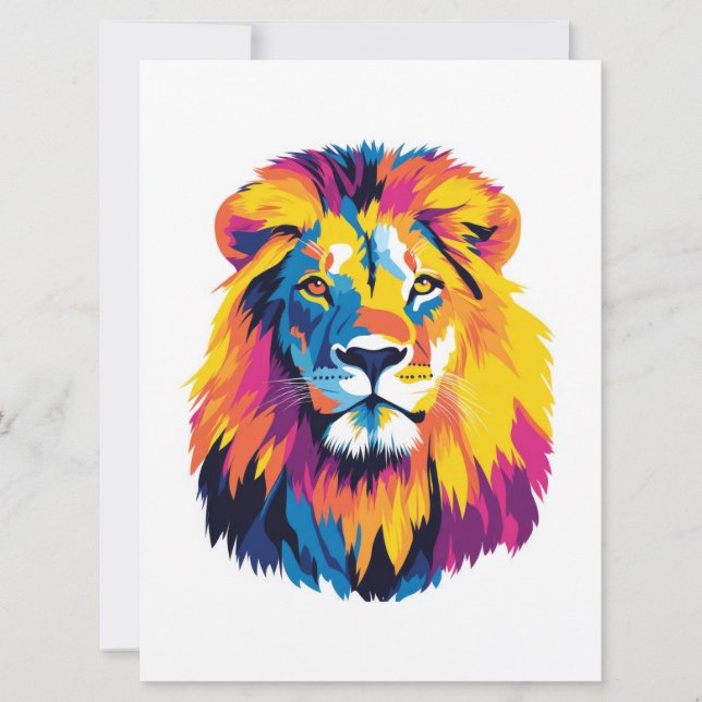 Cartes Pour Fêtes Annuelles Illustration du portrait de Lion Peinture aquarell (Devant)