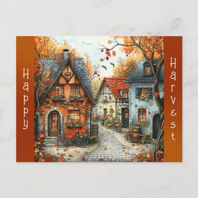 Cartes Pour Fêtes Annuelles Illustration du village d'automne européen d'Orang (Devant)