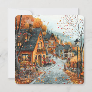 Cartes Pour Fêtes Annuelles Illustration du village d'automne Thanksgiving