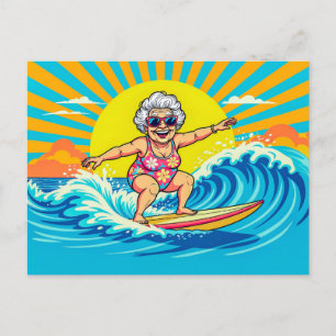 Cartes Pour Fêtes Annuelles Illustration d'une grand-mère surfeuse