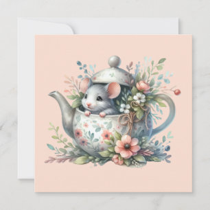 Cartes Pour Fêtes Annuelles Illustration d'une souris mignonne dans une théièr
