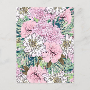 Cartes Pour Fêtes Annuelles Illustration florale mignonne rose et blanc
