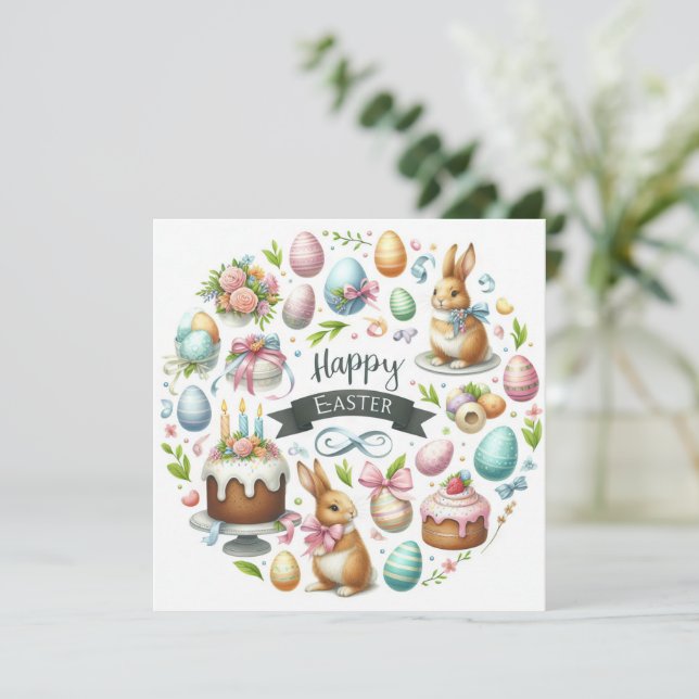 Cartes Pour Fêtes Annuelles Illustration florale Pastel Bunny de Pâques (Debout devant)