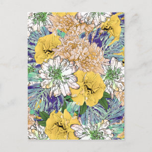 Cartes Pour Fêtes Annuelles Illustration florale tendance jaune et vert