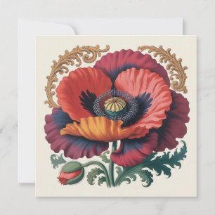 Cartes Pour Fêtes Annuelles Illustration Florale Vintage Ornée aux Coquelicots