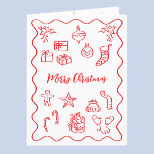 Cartes Pour Fêtes Annuelles Illustration Gribouillage Moderne Rouge et Blanc