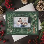 Cartes Pour Fêtes Annuelles Illustration La Scène D'Hiver De La Petite Ville P<br><div class="desc">Cadre original illustré en blanc,  encadré d'une scène de village enneigé la nuit avec une grande lune et des étoiles. Par Becky Nimoy</div>