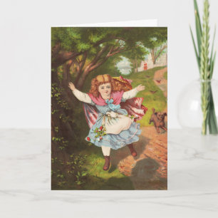 Cartes Pour Fêtes Annuelles Illustration lithographique d'une petite fille et 