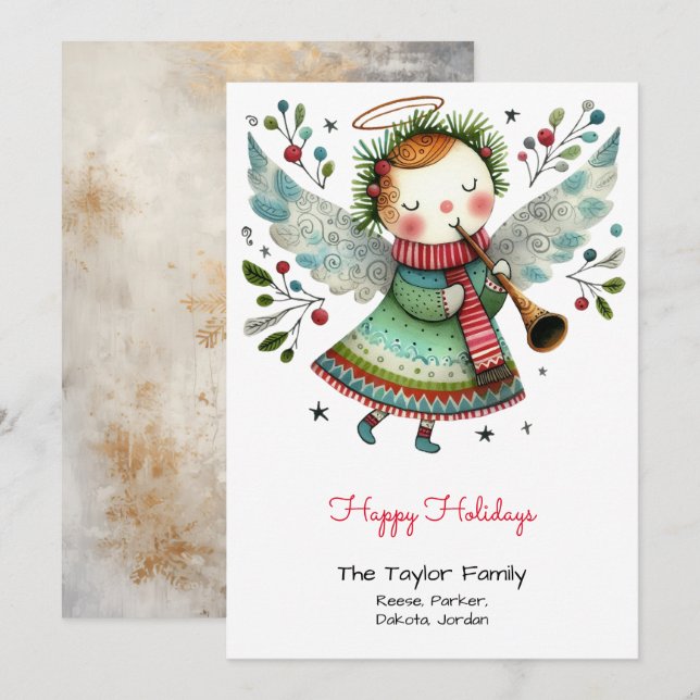 Cartes Pour Fêtes Annuelles Illustration mignonne Angel heureux (Devant / Derrière)