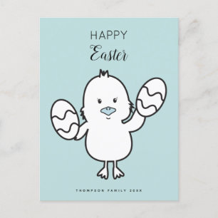 Cartes Pour Fêtes Annuelles Illustration Pastel Blue Cute Easter Chick & Oeufs