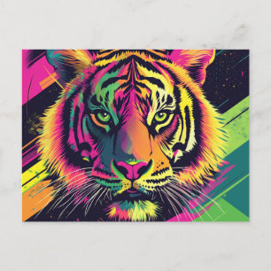 Cartes Pour Fêtes Annuelles Illustration Pop Art Tiger avec des couleurs néon