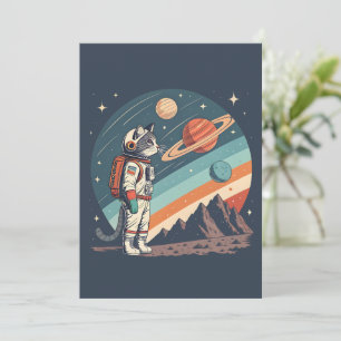 Cartes Pour Fêtes Annuelles Illustration Rétro de Chat Astronaute dans l'Espac