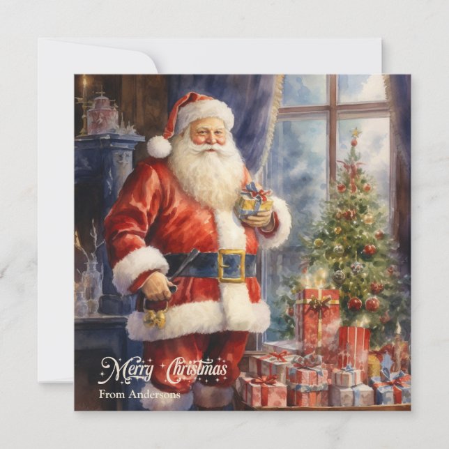 Cartes Pour Fêtes Annuelles Illustration rétro Santa Claus avec cadeaux (Devant)