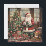 Cartes Pour Fêtes Annuelles Illustration rétro Santa Claus et sapin de Noël<br><div class="desc">Illustration rétro Père Noël et Arbre de Noël Cartes de fin de année de voeux de Noël, </div>