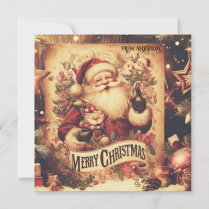 Cartes Pour Fêtes Annuelles Illustration rétro simple et élégante Santa Claus