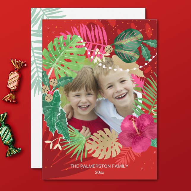 Cartes Pour Fêtes Annuelles Illustration Tropical Christmas Wreath Photo (Créateur téléchargé)