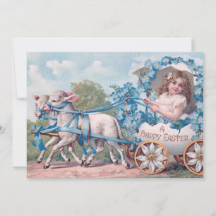 Cartes Pour Fêtes Annuelles Illustration vintage de Pâques avec Fille et Agnea
