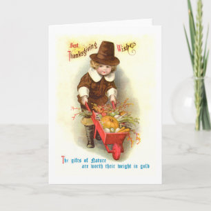 Cartes Pour Fêtes Annuelles Illustration vintage de thanksgiving de garçon de