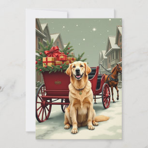 Cartes Pour Fêtes Annuelles Illustration vintage d'un Golden Retriever dans un