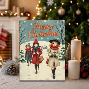 Cartes Pour Fêtes Annuelles Illustration vintage Les gens vont à l'église