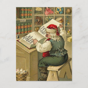 Cartes Pour Fêtes Annuelles Illustration vintage Père Noël avec son livre V2