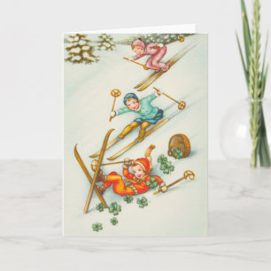Cartes Pour Fêtes Annuelles Illustration vintage, Skiing Girls