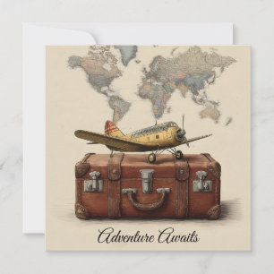 Cartes Pour Fêtes Annuelles Illustration Vintage voyage avec plan