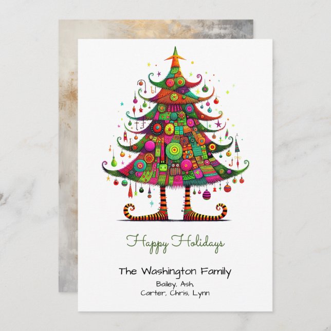 Cartes Pour Fêtes Annuelles Illustration Wacky Christmas Tree (Devant / Derrière)