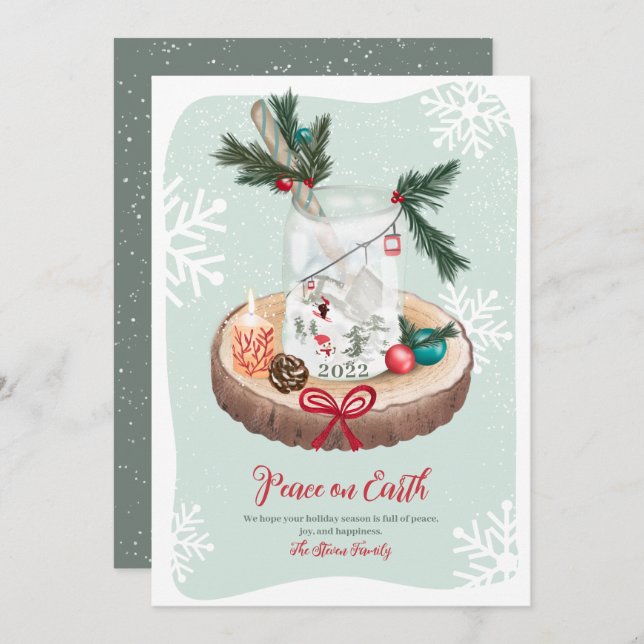 Cartes Pour Fêtes Annuelles Illustrations de Noël en bois de neige rustique (Devant / Derrière)