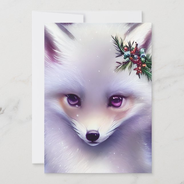 Cartes Pour Fêtes Annuelles Imaginaire Blanc Renard bébé avec yeux lavande (Devant)