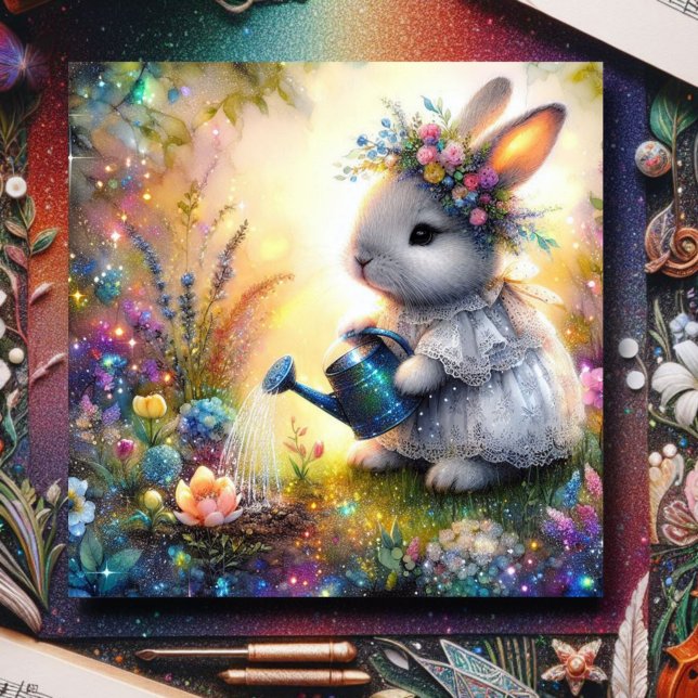 Cartes Pour Fêtes Annuelles Imaginaire Floral Art Bunny Jardin de printemps Pâ (Créateur téléchargé)