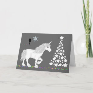 Cartes Pour Fêtes Annuelles Imaginaire magique Unicorne, Fée et Arbre de Noël