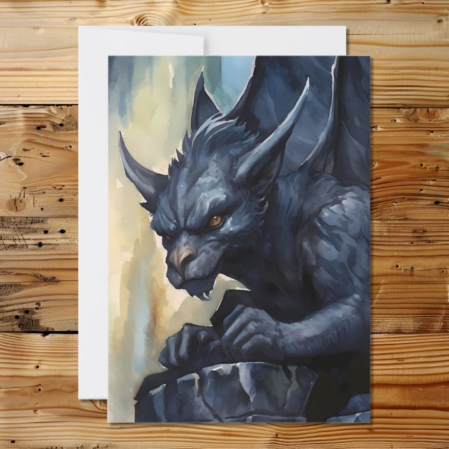 Cartes Pour Fêtes Annuelles Imaginaire Mythologique Gargoyle noir (Créateur téléchargé)