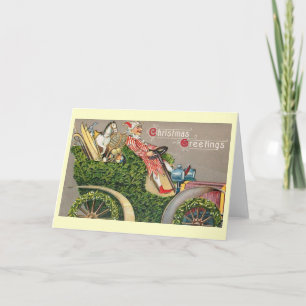 Cartes Pour Fêtes Annuelles Imaginaire Noël Jester conduit la voiture Vintage
