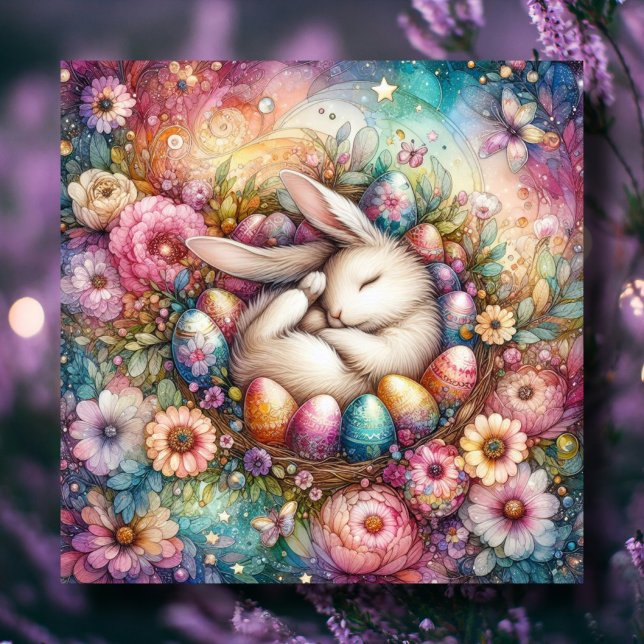 Cartes Pour Fêtes Annuelles Imaginaire Whimsical Aquarelle Fleurs de lapin de  (Créateur téléchargé)