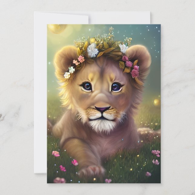 Cartes Pour Fêtes Annuelles Imaginaire Whimsical Cute Kawaii bébé lionceau (Devant)