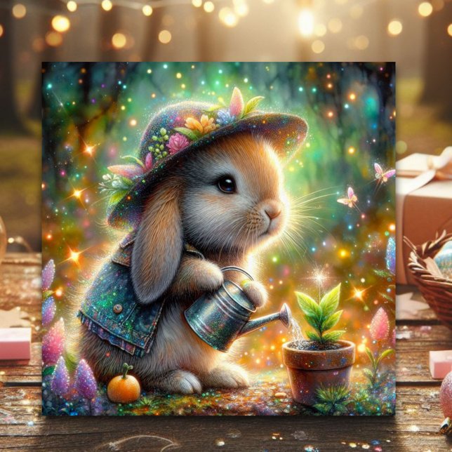 Cartes Pour Fêtes Annuelles Imaginaire Whimsical Étincelle Jardin Bunny Pâques (Créateur téléchargé)