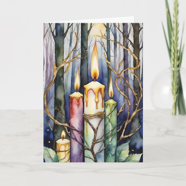Cartes Pour Fêtes Annuelles Imbolc Chandlemas Winter Forest Chandelles Wiccan (Devant)